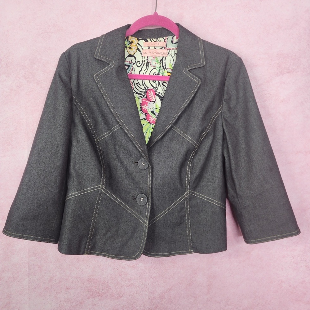 190. Bandolino Petite Stretch Denim Blazer Jacket with Contrast Stitching Size S